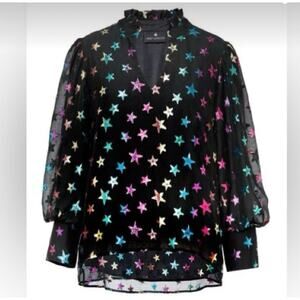 Emily Lovelock Hailey Star Blouse Women's Small Art Deco Metallic Silk Blend